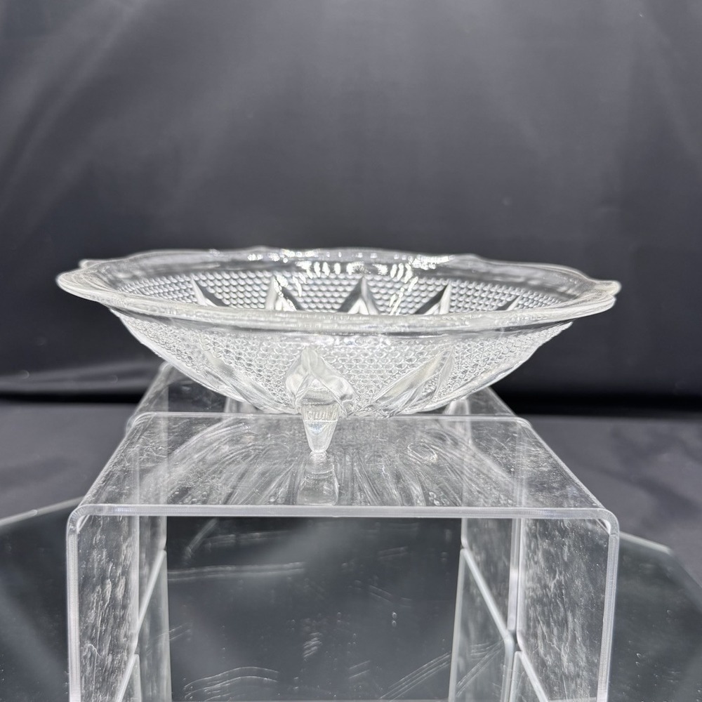 Vintage Depression Clear Glass Tri-Footed Candy Dish Compote Hobnail‎ & Floral